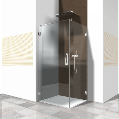 Glasdusche Pontere 1-201, 1flügelige Duschtür mit 90° Festteil in eine Ecke