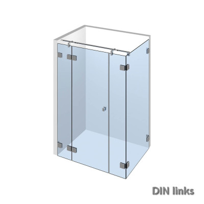 Nivello+ Eckdusche mit flaechenbuendigen Duschbeschlaegen;DIN links