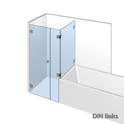 Eckdusche mit Wannenanschluß im System Nivello+ mit flaechenbuendiger Glasbefestigung;DIN links