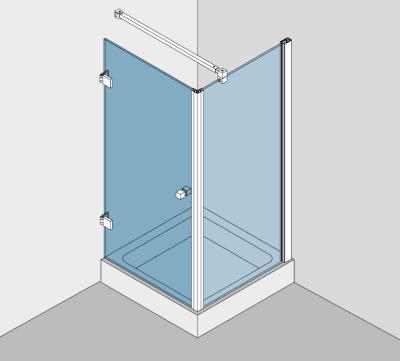 Beschlagset BH 112 Typ 130P, fuer 1 Duschtuer an Wand, DIN links, dazu 90° Festteil befestigt mit Profil, Eckausfuehrung