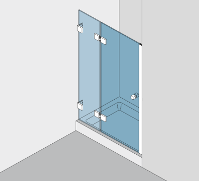 Beschlagset BH 112 Typ 200W, mit Hebe-Senk-Funktion, für 1 Duschtür 180° an Festteil, befestigt mit Winkelverbindern, in Nische, DIN links