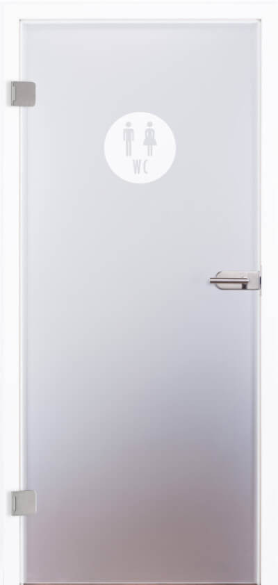 Glastür satiniert mit Motiv WC