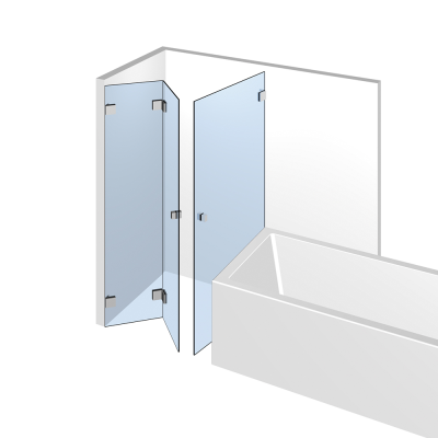 Glasdusche Flinter 8-609, 2flg. Falt-Duschtür und seitlicher Tür neben der Badewanne