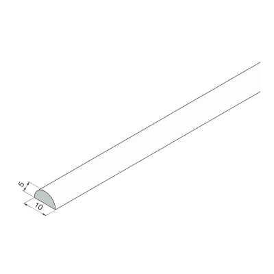 Acryl Halbrundstab als Schwallschutz 5 mm hoch, 10 mm breit zum Aufkleben auf den Boden oder die Duschtasse
