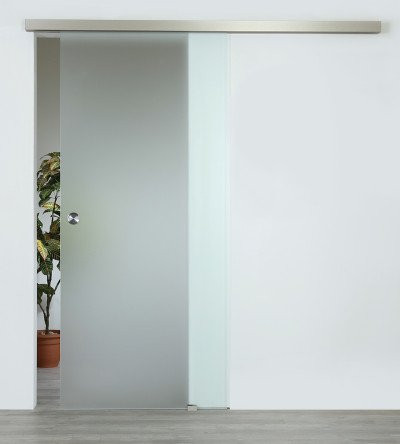 Glasschiebetuer satiniert Diamant - stark geminderter Gruenschimmer, Wandmontage mit Active Line