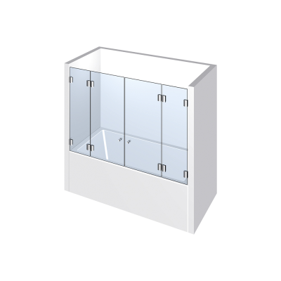 Glasdusche Pontere 1-616, 2flg. Duschtür zwischen 2 Festteilen auf der Badewanne zwischen 2 Wänden