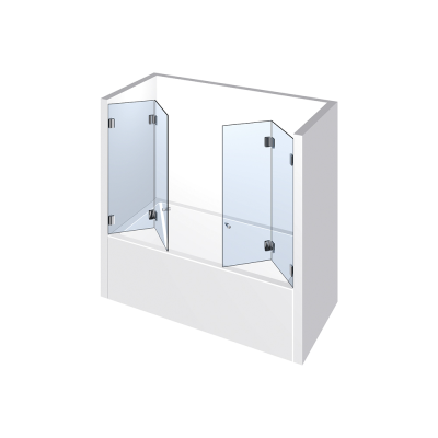 Glasdusche Farfalla 3-604, 2 zweiflg. Falt-Duschtüren auf der Badewanne zwischen 2 Wänden