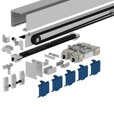 MUTO Self-Closing Schiebetuerbeschlag als Komplettset zur Wandmontage in silber eloxiert - Laufschiene 1.880 mm lang