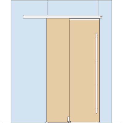 Holzschiebetuerbeschlag MUTO Telescopic - SET 34, Glas an Glas, DIN rechts, mitfahrende Bodenfuehrung