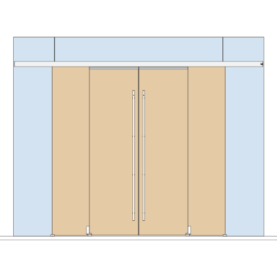 Holzschiebetuerbeschlag MUTO Telescopic 80 - Schiebetuebeschlag-SET, Glas an Glas, 4flg, mitfahrende Bodenfuehrung