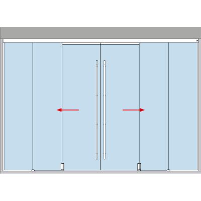 Schiebetuerbeschlag MUTO Telescopic Set 4flg mit Festteil, Deckenmontage, mitfahrende Bodenfuehrung