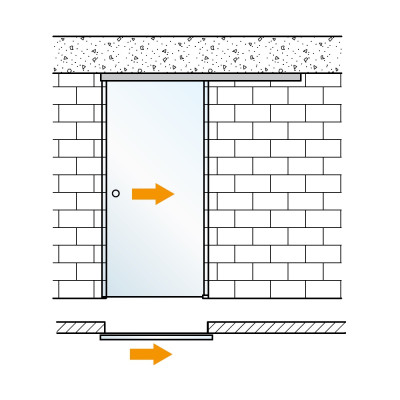 Glasschiebetuer mit PURA 150 zur Deckenmontage, mit SoftStop