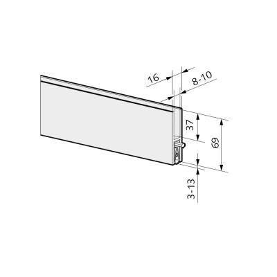 WSS Türschiene mit automatischer Anpressdichtung für 8 und 10 mm Glas - Länge 834 - 1.200 mm