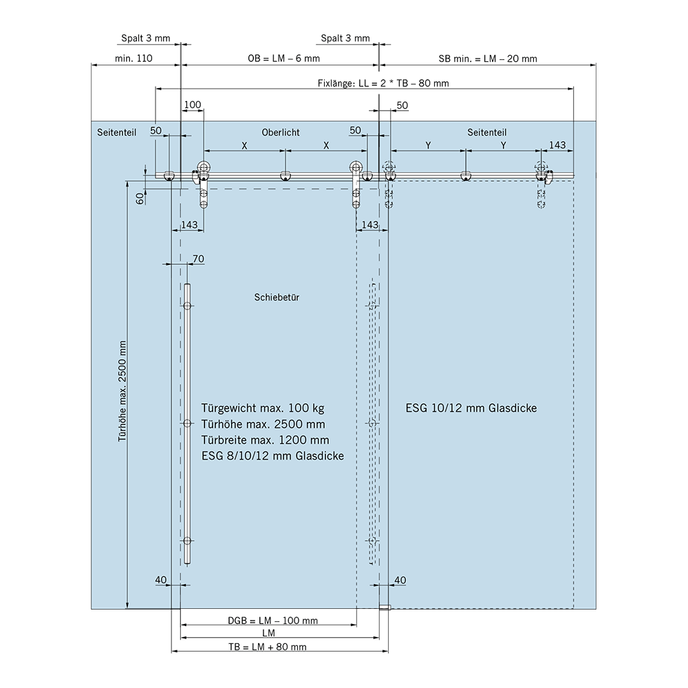 DORMA Compact 6.2 Schiebetürset, mit aufliegenden Punkthaltern