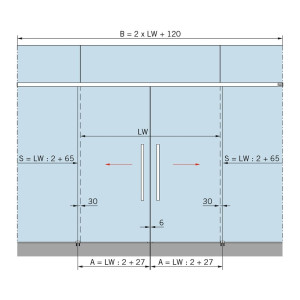 MUTO XL 150 Darstellung 2flg. Schiebetür Glas an Glas montiert