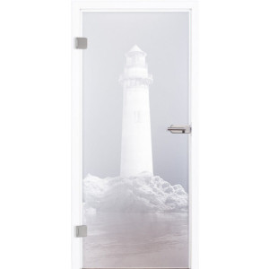 Glastür satiniert mit Motiv Lighthouse