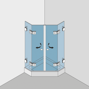 Echtglasdusche als 2flügelige 5-Eckdusche BF 112 Typ 250W, Befestigung des Festteils an der Wand mittels Winkelverbindern