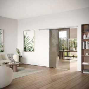 DORMA MUTO Comfort L - 80 Glasschiebetür zur Wandmontage mit Floatglas bronze, Schiebetürbeschlag LM silber