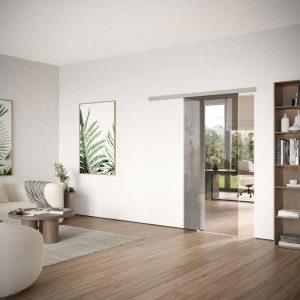 DORMA MUTO Comfort M 60 Glasschiebetür zur Wandmontage mit Float grau, Schiebetürbeschlag in Edelstahloptik