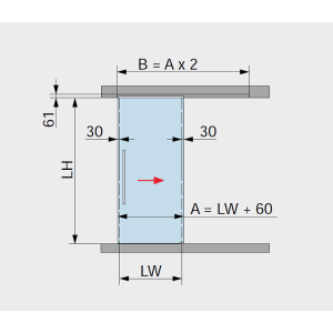 Darstellung einer Glasschiebetür, Variante - Schiebetür schliesst überlappend