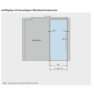 MUTO Comfort L 80 Pocket Schiebetürbeschlag-Set für eine Wandtasche, für 1flügelige Schiebetür 750 mm oder 1.000 mm, DIN links oder rechts