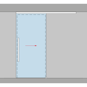 Darstellung mit einer Glasschiebetür, nach rechts öffnend, links schließend (DIN links)