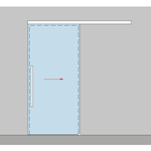 Darstellung mit einer Glasschiebetür, nach rechts öffnend, links schließend (DIN links)