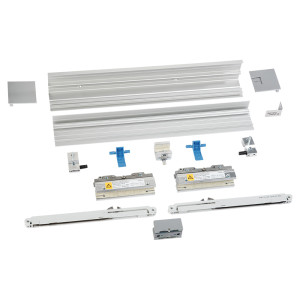 SET Schiebetürbeschlag MUTO Comfort M 60, mit Softstop-Einheit "Dormotion" zur Wandmontage, für bis zu 1.200 mm Flügelbreite