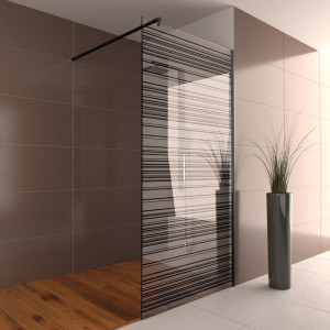 Walk-In Dusche GUBI WI-700-0397 - Ausführung in schwarz mit Digitaldruck Streifen schwarz über die komplette Höhe