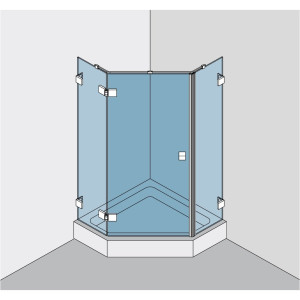 Echtglasdusche als 1flügelige 5-Eckdusche BF 112 Typ 255W, Befestigung des Festteils an der Wand mittels Winkelverbindern