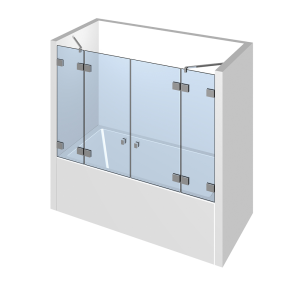 Glasdusche Flamea 7-616, 2flg. Duschtür zwischen 2 Festteilen auf/an der Badewanne zwischen 2 Wänden