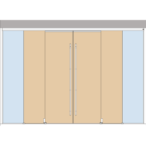 Holzschiebetuerbeschlag MUTO Telescopic - SET 33 mit Festteil, Deckenmontage, 4flg, mitfahrende Bodenfuehrung