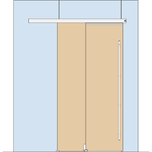 Holzschiebetuerbeschlag MUTO Telescopic - SET 34, Glas an Glas, DIN rechts, mitfahrende Bodenfuehrung