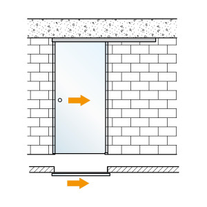 Glasschiebetuer einfluegelig mit WSS PURA 150 Schiebetuerbeschlag zur Deckenmontage, ohne SoftStop