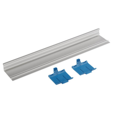 DORMA MUTO Premium XL - 80 / XL - 150 Abdeckprofil zur Verkleidung der Laufschiene, silberfarbig - die blauen Adapter dienen zum Aufclipsen