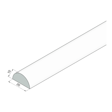 Acryl Halbrundstab als Schwallschutz 10 mm hoch, 20 mm breit zum Aufkleben auf den Boden oder die Duschtasse