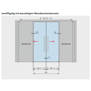 MUTO Comfort L 80 Pocket Schiebetürbeschlag-Set für eine Wandtasche, für 2flügelige Schiebetür, Fixlänge 6.000 mm