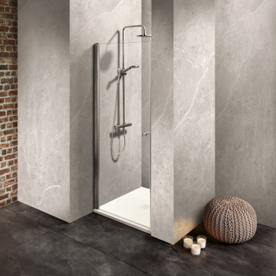 Nischendusche Echtglas mit MAXIMA Duschbeschlagtechnik, Aussenansicht links montiert