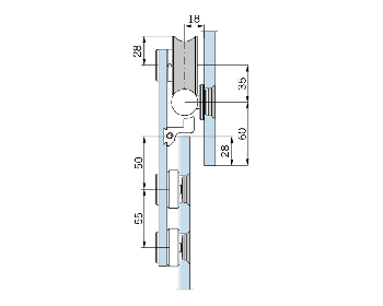 Querschnitt Dorma Manet Compact am Glas, versenkte Punkthalter