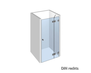 Nischendusche Nivello+ einfluegelig an Festteil; innen glatte Glasflaeche; DIN rechts