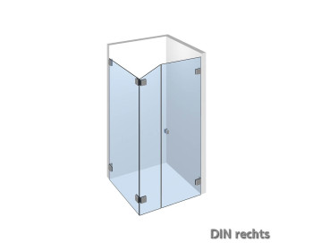 Nivello+ Eckdusche zum Einbau in eine Dachschraege als Komplettdusche mit flaechenbuendigen Duschbeschlaegen;DIN rechts