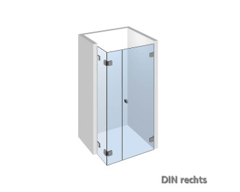 Eckdusche komplettes Glas mit Nivello+ Duschbeschlaegen als Eckdusche mit 180° Wandanschluss;DIN rechts