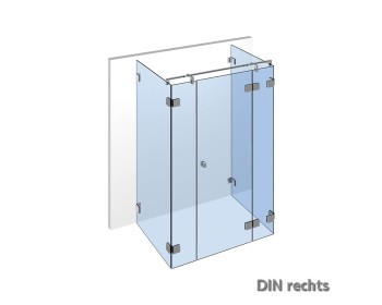 U-Dusche komlett aus Duschglas mit Beschlaegen im System Nivello+ - innen flaechenbuendig;DIN rechts