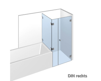 Eckdusche mit Wannenanschluß im System Nivello+ mit flaechenbuendiger Glasbefestigung;DIN rechts