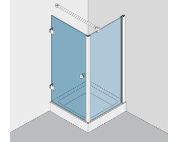 Beschlagset BH 112 Typ 130P, für 1 Duschtür an Wand, DIN links, dazu 90° Festteil befestigt mit Profil, Eckausführung
