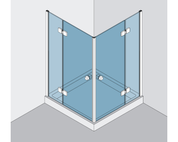 Beschlagset BH 112 Typ 220, mit Hebe-Senk-Funktion, für 2 Duschtueren an Wand ueber Eck 90°, Festteile mit Profilen befestigt