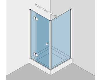Beschlagset BH 112 Typ 230, mit Hebe-Senk-Funktion, für Duschtür 180° an Festteil mit 90° Festteil in einer Ecke, DIN links, Festteile mit Profilen befestigt
