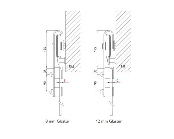 technische Details für BASIC Glasschiebetürbeschlag KANSAS zur Wandmontage