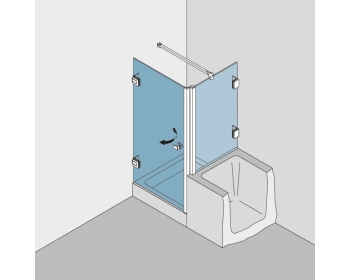Dusche aus Echtglas BF 112 Typ 131W, Festteil auf Badewanne mit Winkelverbindern befestigt
