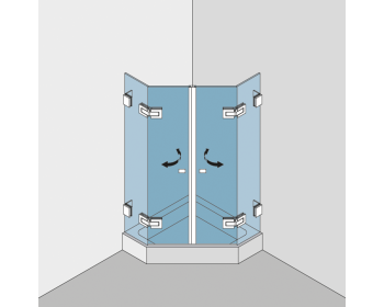 Echtglasdusche als 2flügelige 5-Eckdusche BF 112 Typ 250W, Befestigung des Festteils an der Wand mittels Winkelverbindern